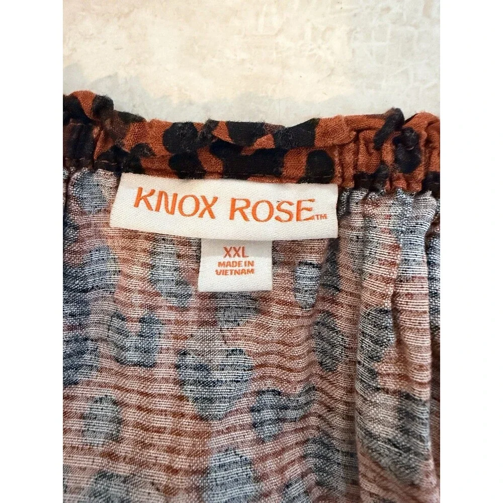 Knox Rose Smocked Leopard A-Line Dress XXL Knee Length Brown Black Cheetah